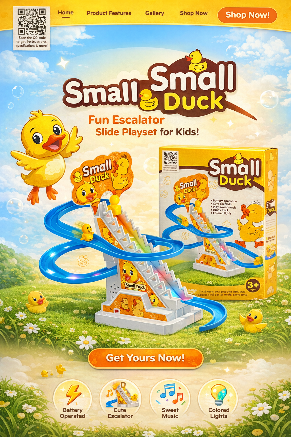 Small Duck Escalator Track Playset | Musical Light-Up Duck Slide Toy for Kids